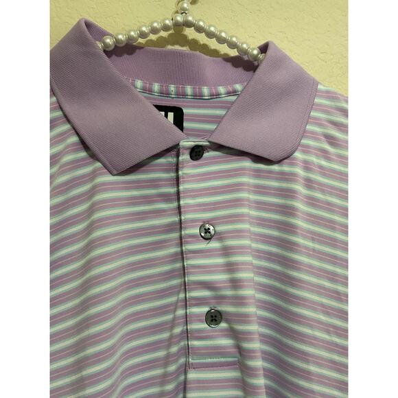 FootJoy Mens Size XL Golf Dri-Fit Polo Purple Blue Striped Short Sleeve Shirt - Picture 5 of 10